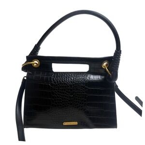 Like Dreams Black Croc Embossed Crossbody Handbag Gold Hardware Top Handle Bag